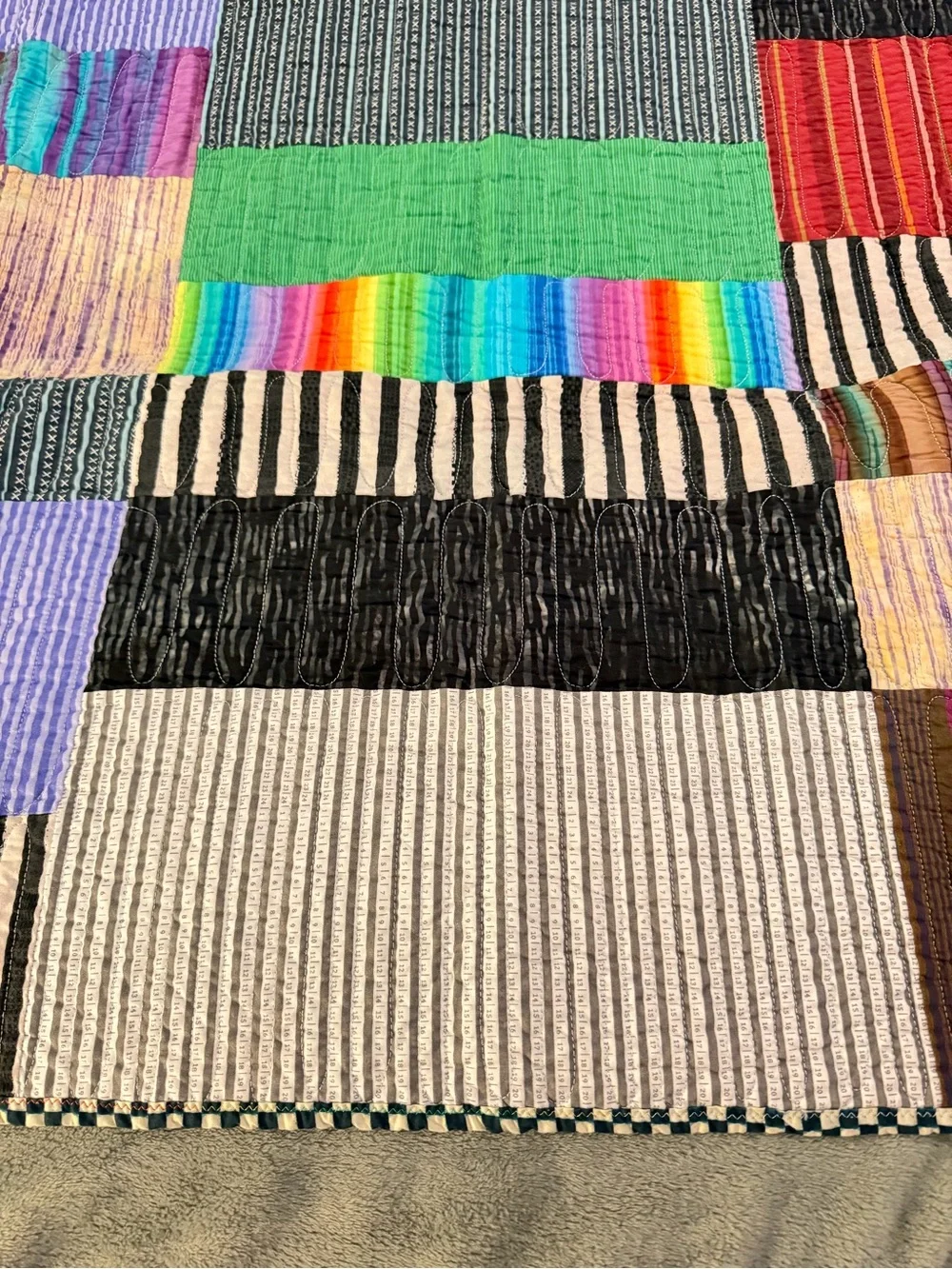 Patchwork Stripe Quilted Throw in Multi-Color